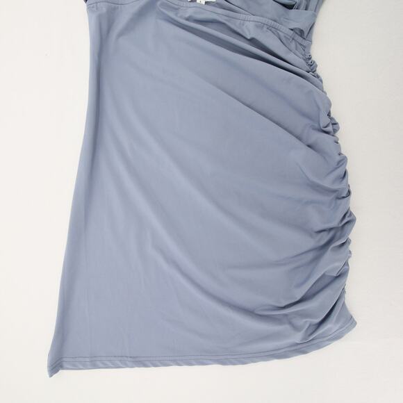 Superdown Suzette Dress Blue Gray Mini Ruched Cutout Tie Stretch Knit Halter L - Picture 5 of 13